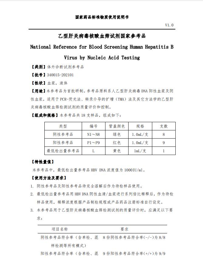 關(guān)于1個(gè)注冊(cè)檢驗(yàn)用體外診斷試劑國(guó)家參考品說(shuō)明書(shū)公示的通知